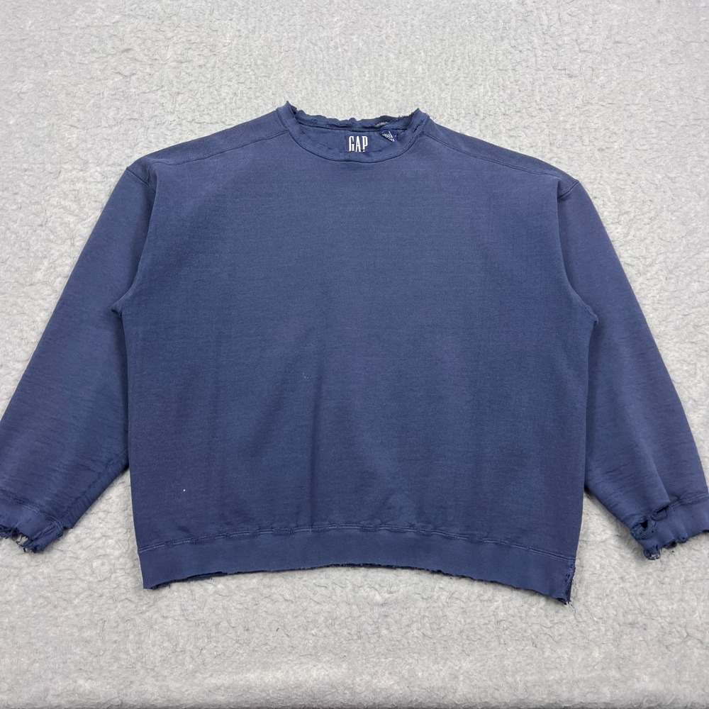 VTG Gap Sweatshirt Men's‎ XL Blue Thrashed Worn Blank Boxy Crew Fleece USA Made